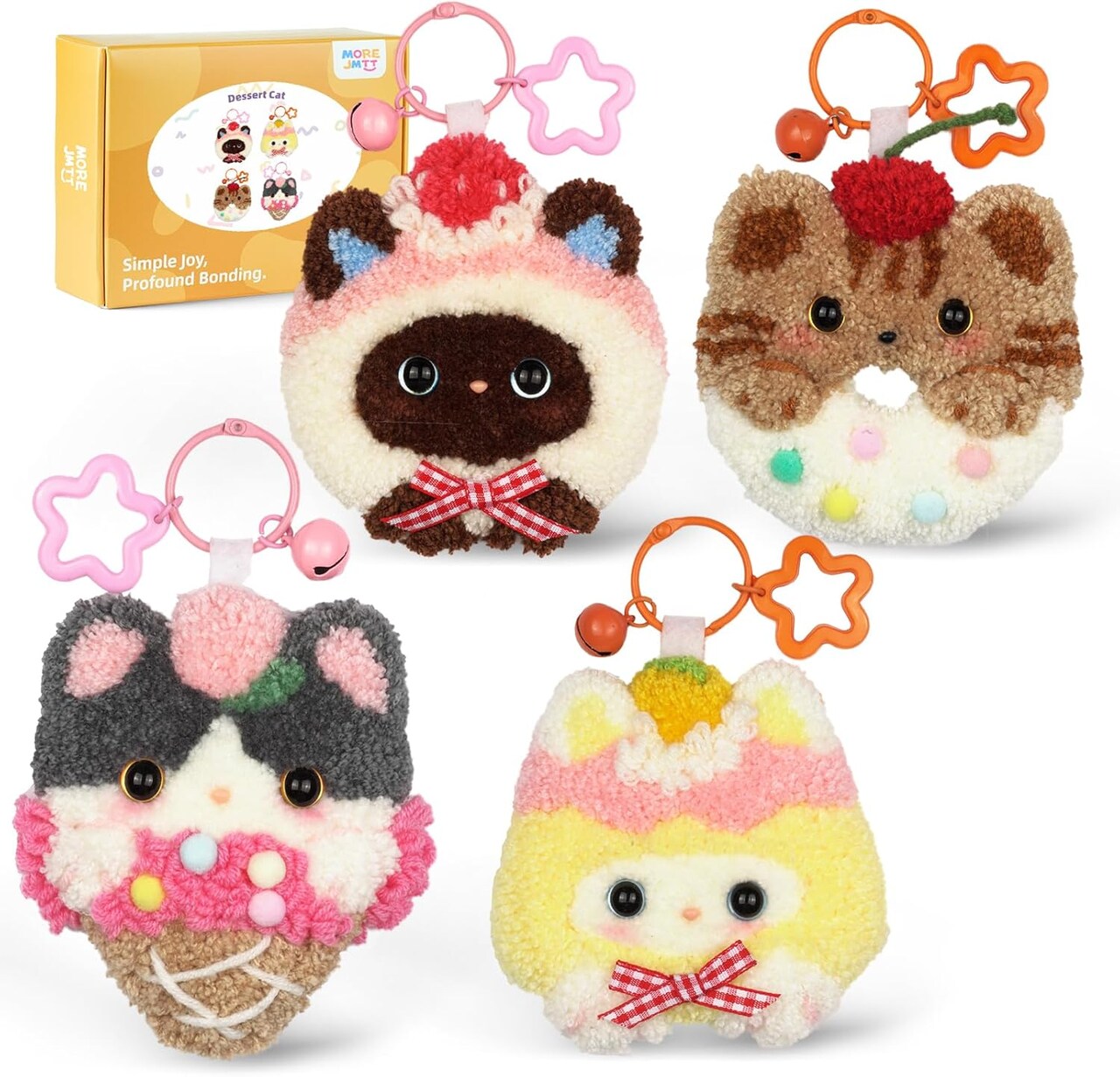 Punch Needle Kit for Beginners – DIY Cat Family Embroidery Set with Printed Patterns, Needles, Hoop, Yarn, Step-by-Step Instructions & Video Tutorial, Easy Craft Kit for Adults & Kids